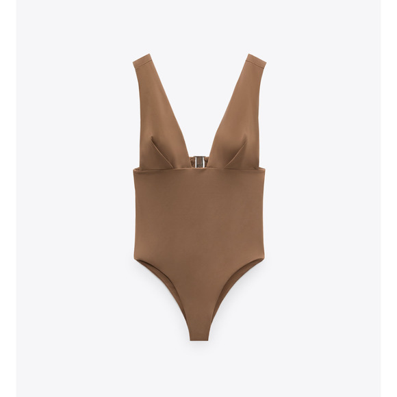 Zara Other - ZARA Pleated Swimsuit Mocha One Piece Size Small